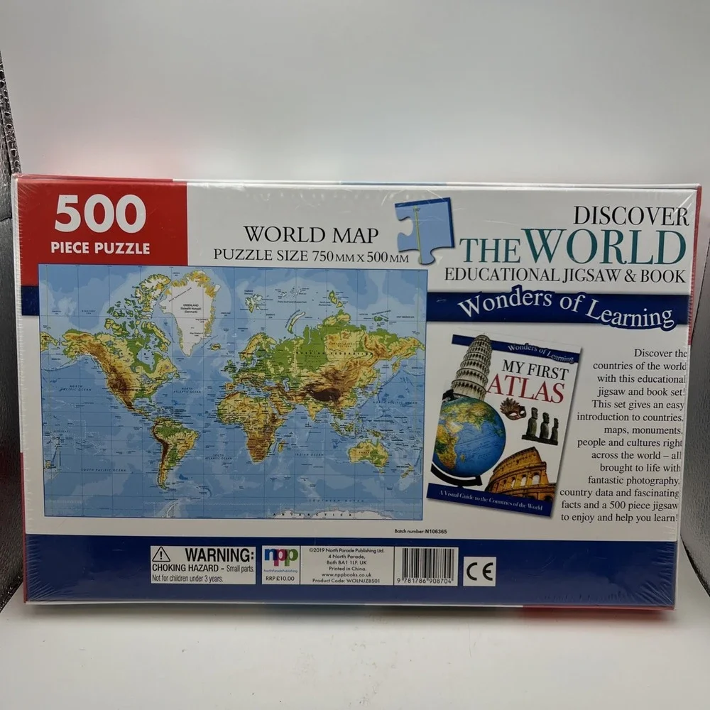 Discover The World Wonders of Learning 500 Pc Puzzle & Atlas Book Set SEALED